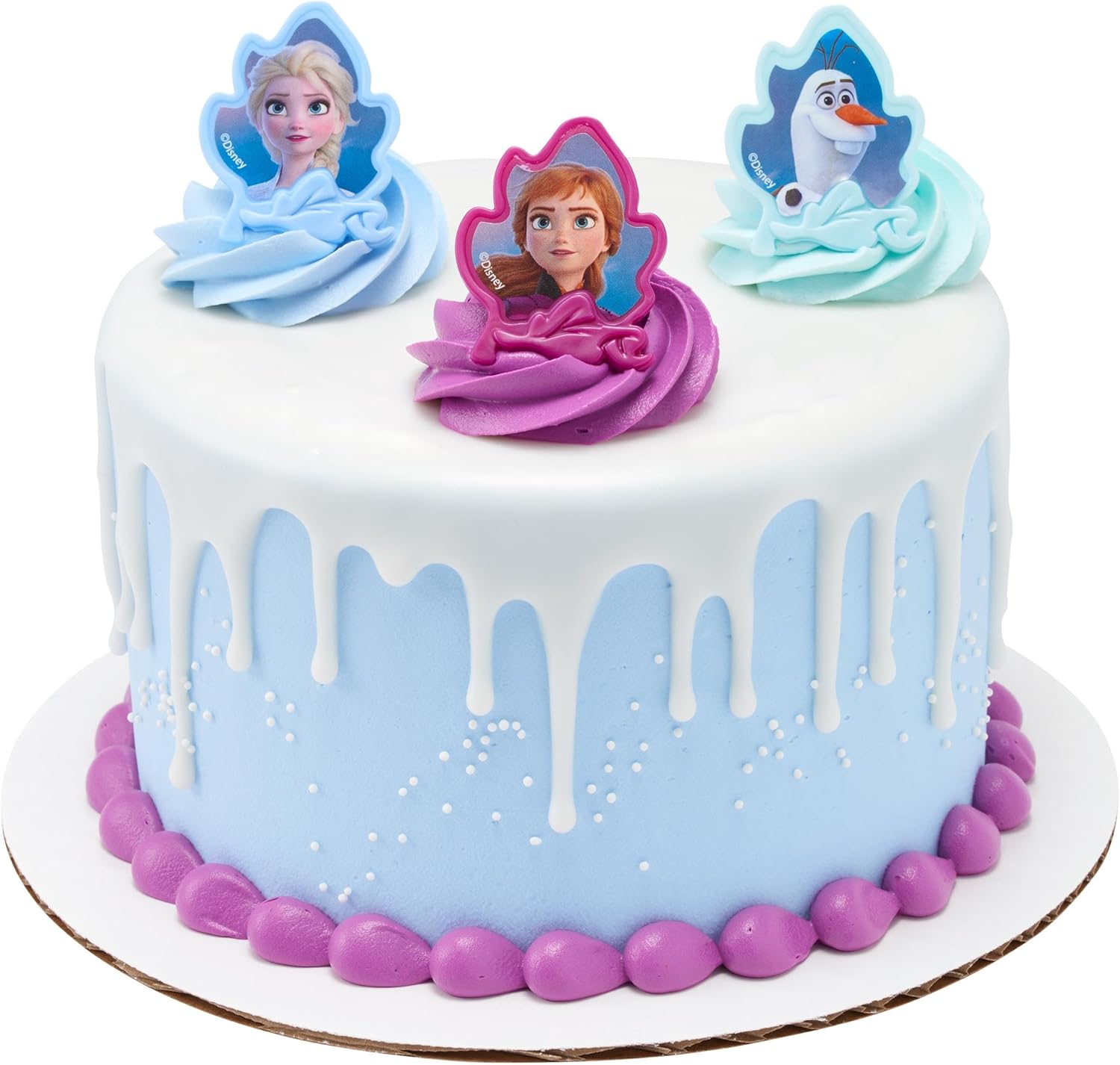 DecoPac Anillos Frozen II, decoraciones de cupcakes con Elsa, Anna y Olaf para celebraciones de cumpleaños y Navidad, paquete de 24