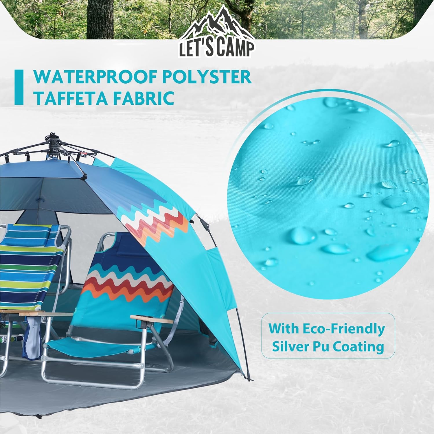 LET’S CAMP Tienda de campaña de playa desplegable para 2 personas, refugio solar de fácil instalación, protección UV con porche con cremallera