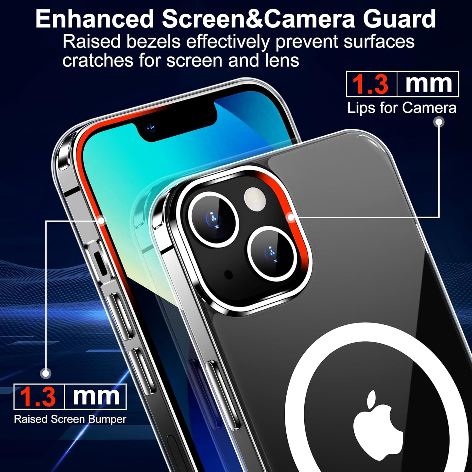 Funda para iPhone 13, compatible con Magsafe antiamarilleo con protector de pantalla, delgada funda delgada de 10 pies a prueba de golpes de 6.1
