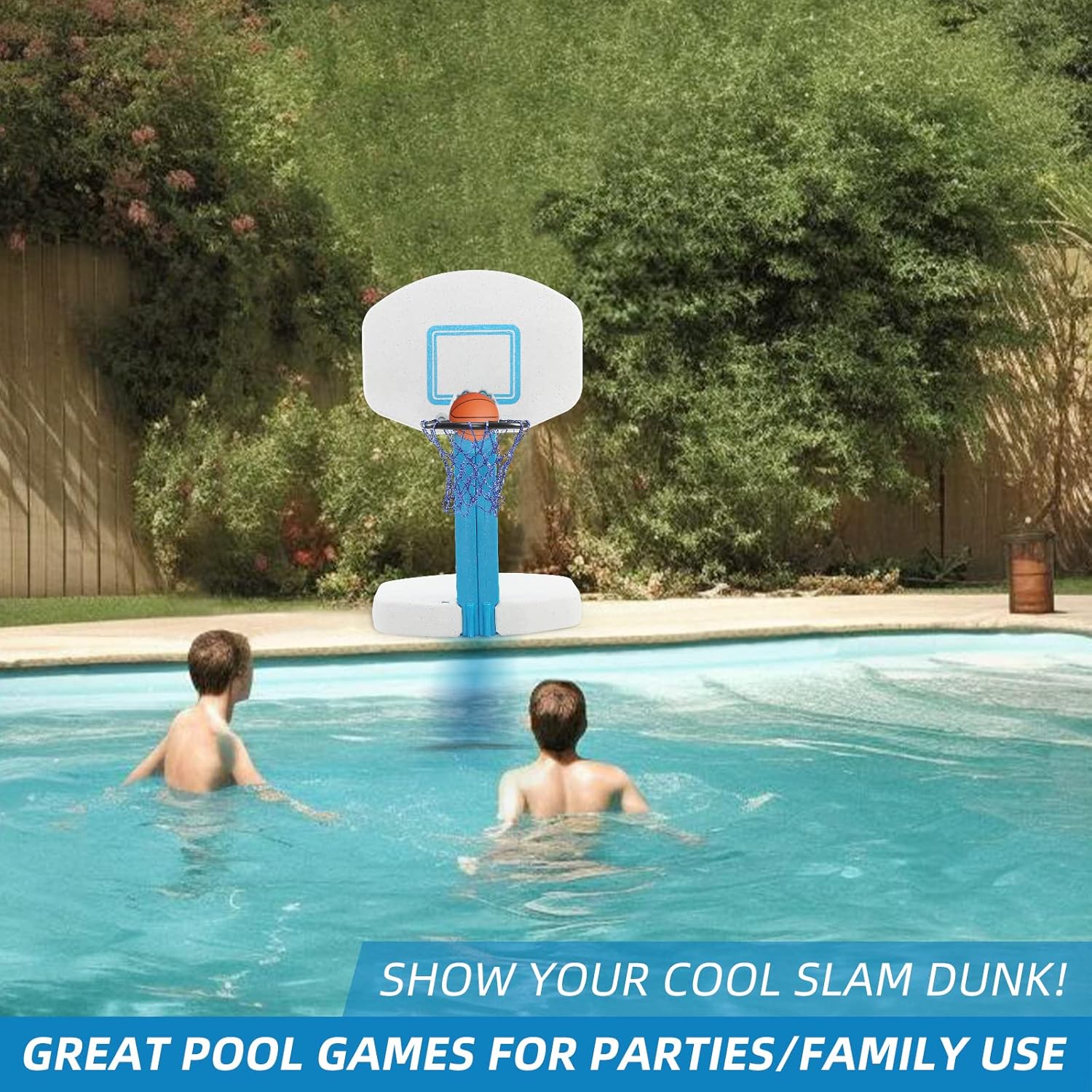 Blue Bay Juego de aro de baloncesto 2 en 1 junto a la piscina y voleibol para juegos de piscina enterrada, combo para piscina.