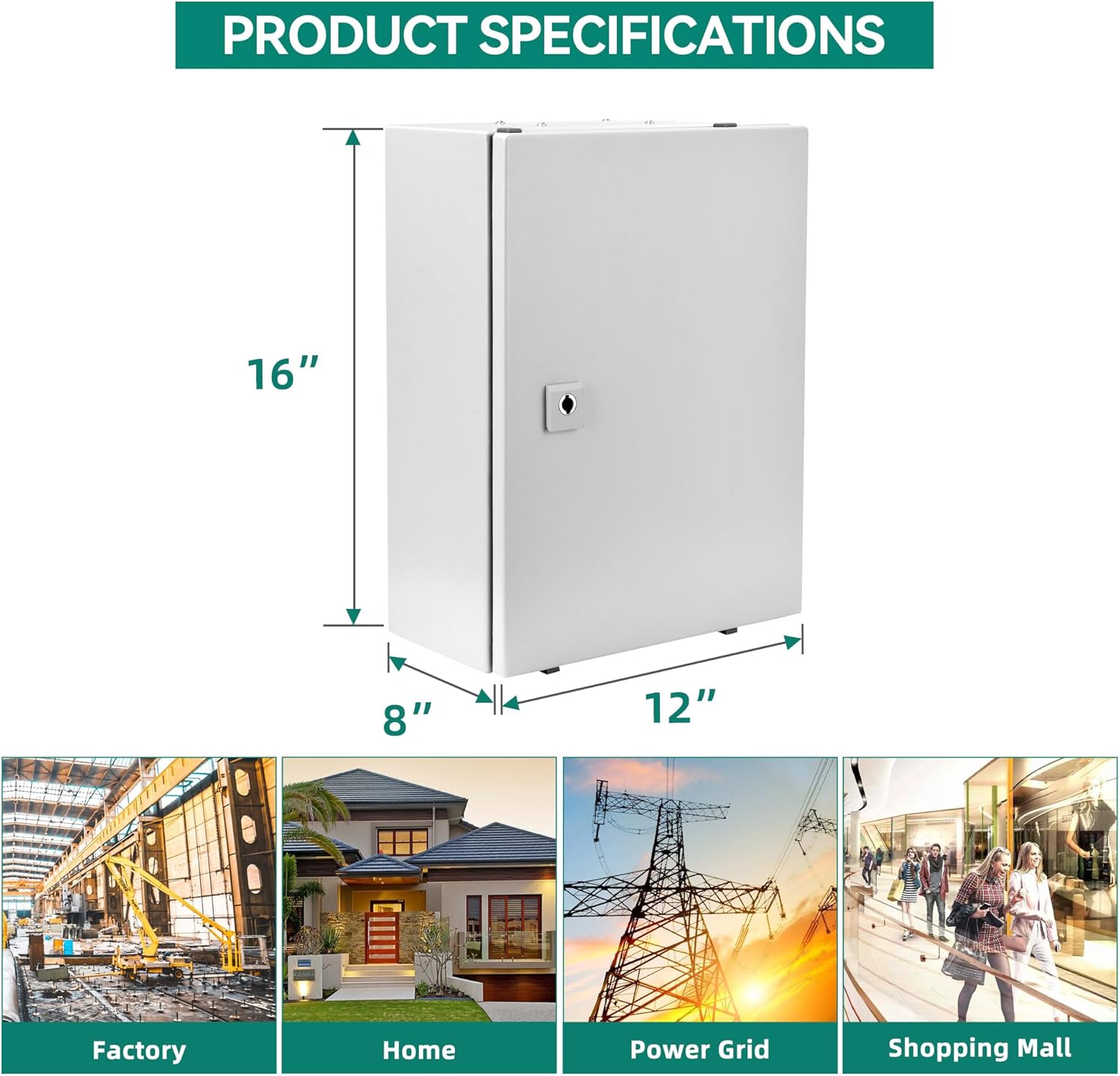 YITAHOME Caja eléctrica NEMA 4X, 16 × 12 × 8 ” Caja eléctrica al aire libre certificada UL, IP66 resistente al agua a prueba de polvo, acero