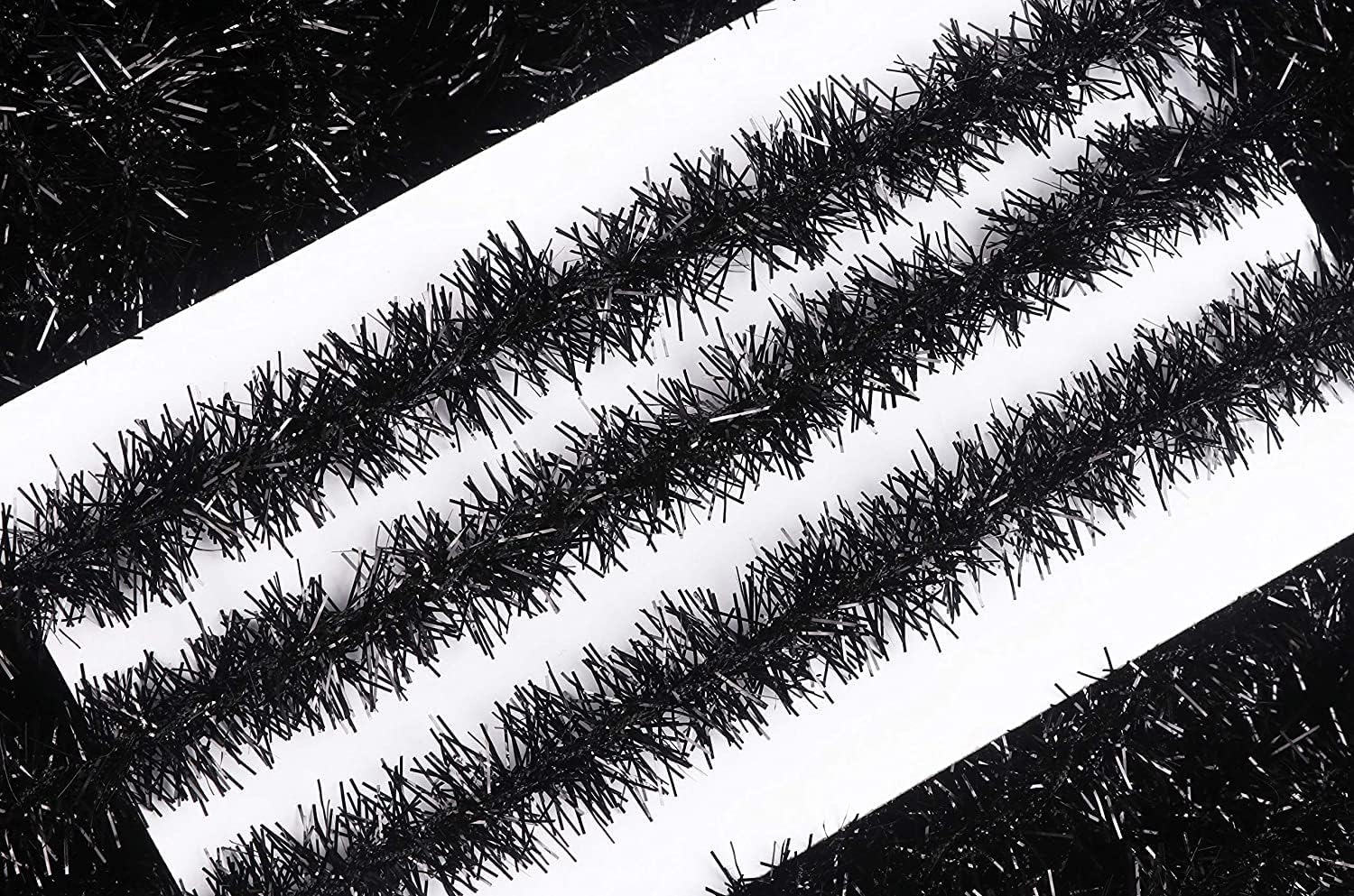 YYCRAFT Cinta de guirnalda de oropel delgada con alambre (34 pulgadas x 20 yardas, negro)