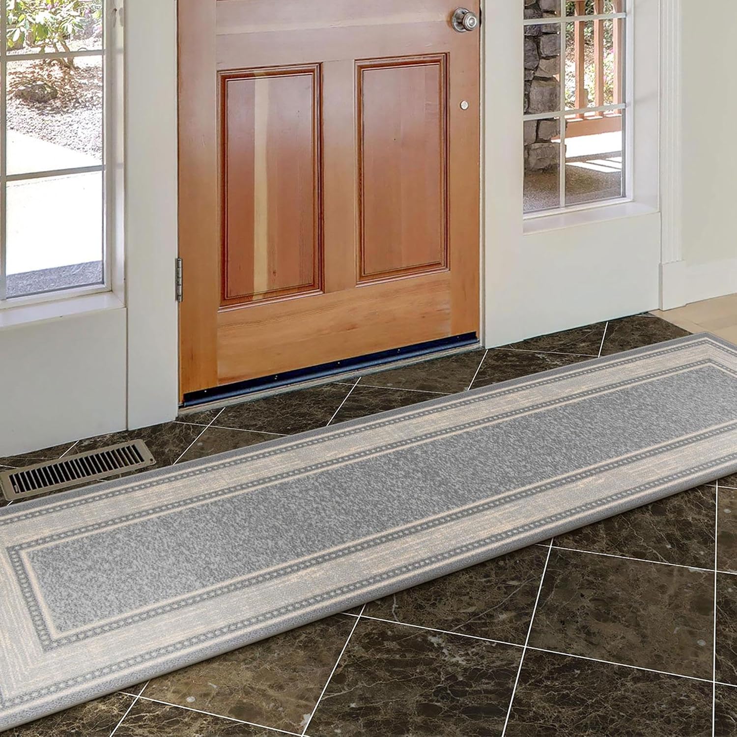Ottomanson Ottohome Collection – Alfombra antideslizante de goma con bordes de 3 x 10 pulgadas, 2 pies 7 pulgadas x 9 pies 10 pulgadas, color gris