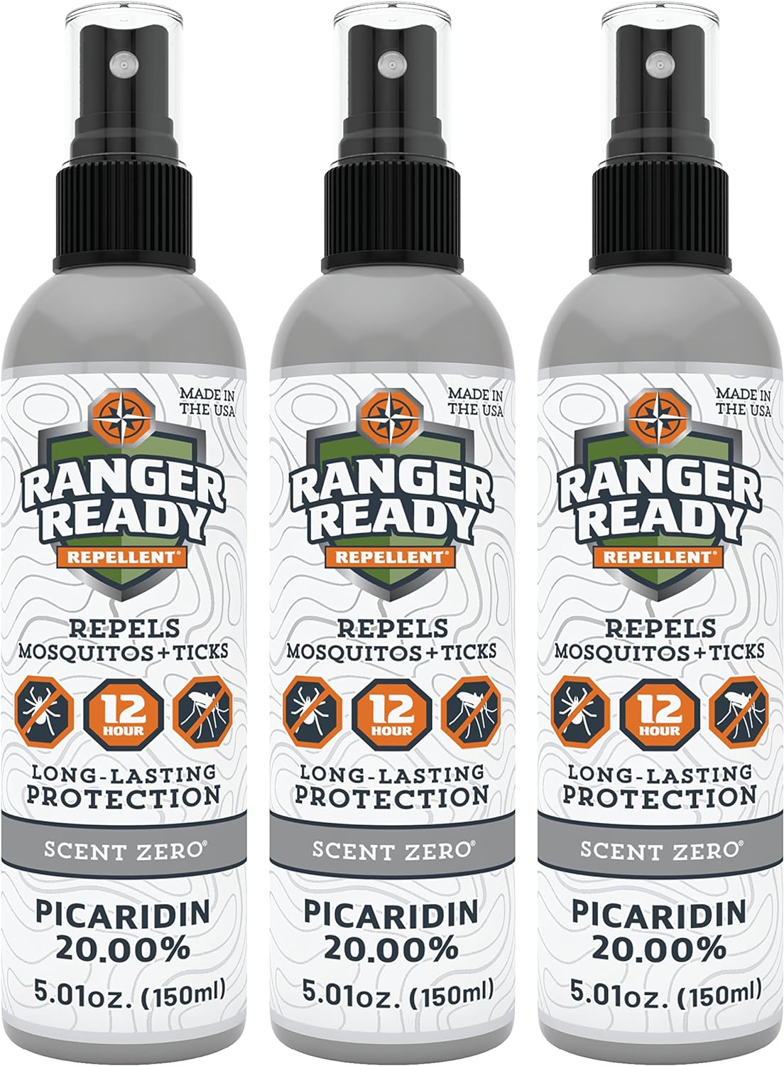 Ranger Ready con picaridina al 20% repelente de garrapatas y insectos, sin aroma, 5 oz. (Paquete de 3)