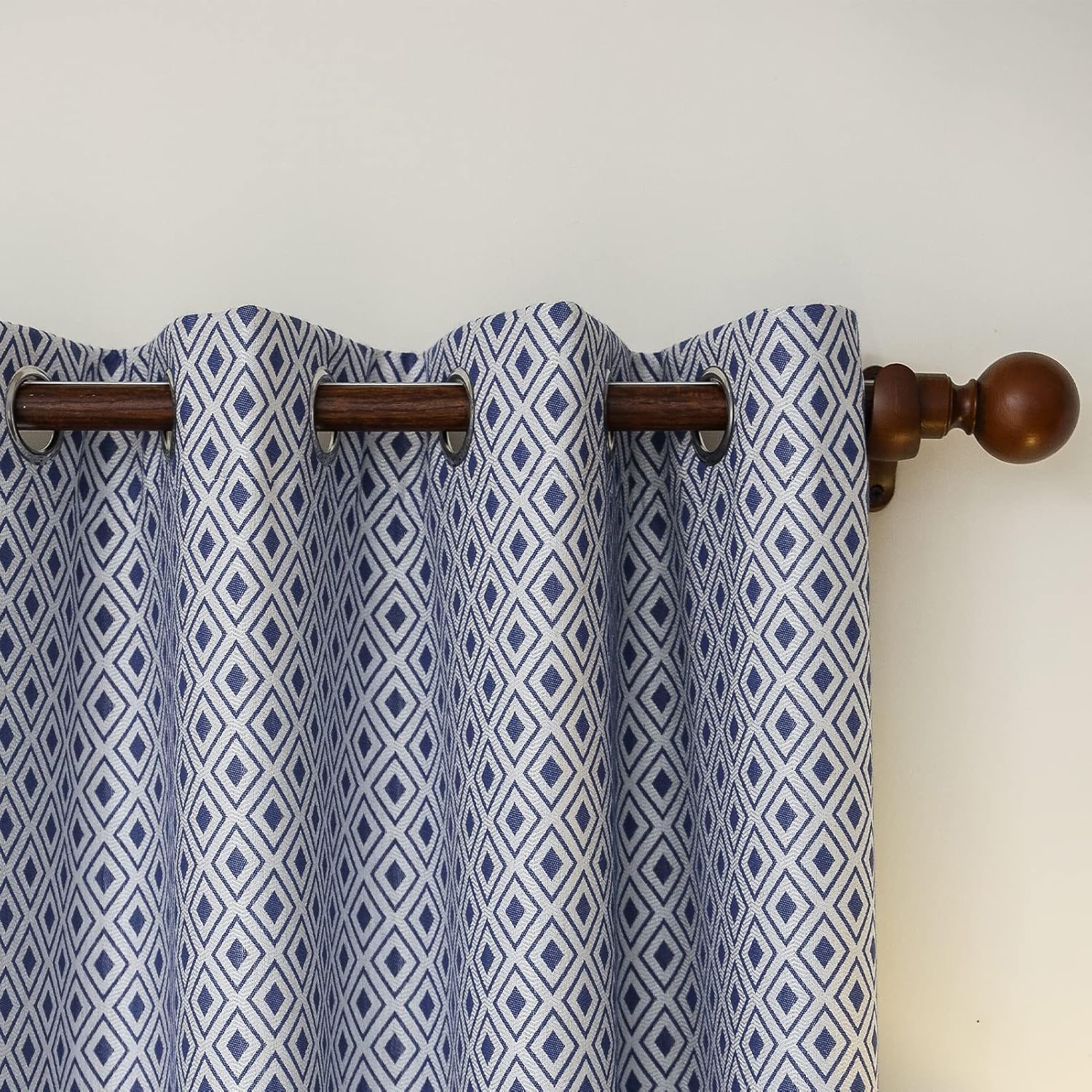 Cortinas de jacquard cuadradas azules de lino semitransparentes filtrantes de luz transparentes con ojales para ventana hasta el suelo, cortinas