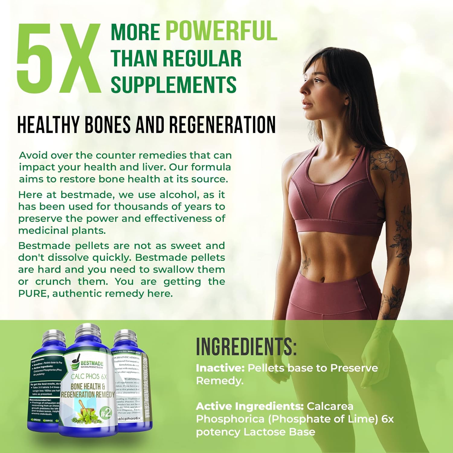 Bestmade Naturalproducts.com Calc Phos 6X Remedio homeopático de sal celular para la salud ósea y regeneración  Ayuda con problemas de crecimiento,