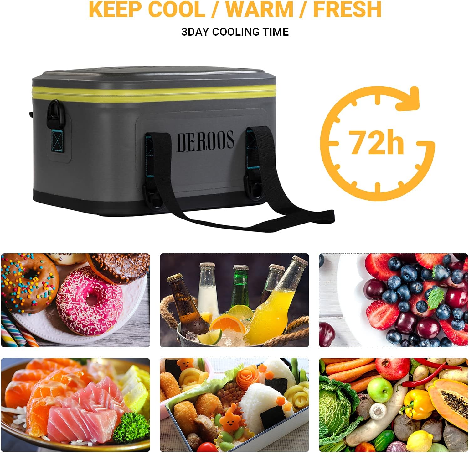 DEROOS Hielera suave, ligera, a prueba de fugas, portátil, con aislamiento de 18 latas, impermeable, congelación profunda, bolsa térmica de 72 horas