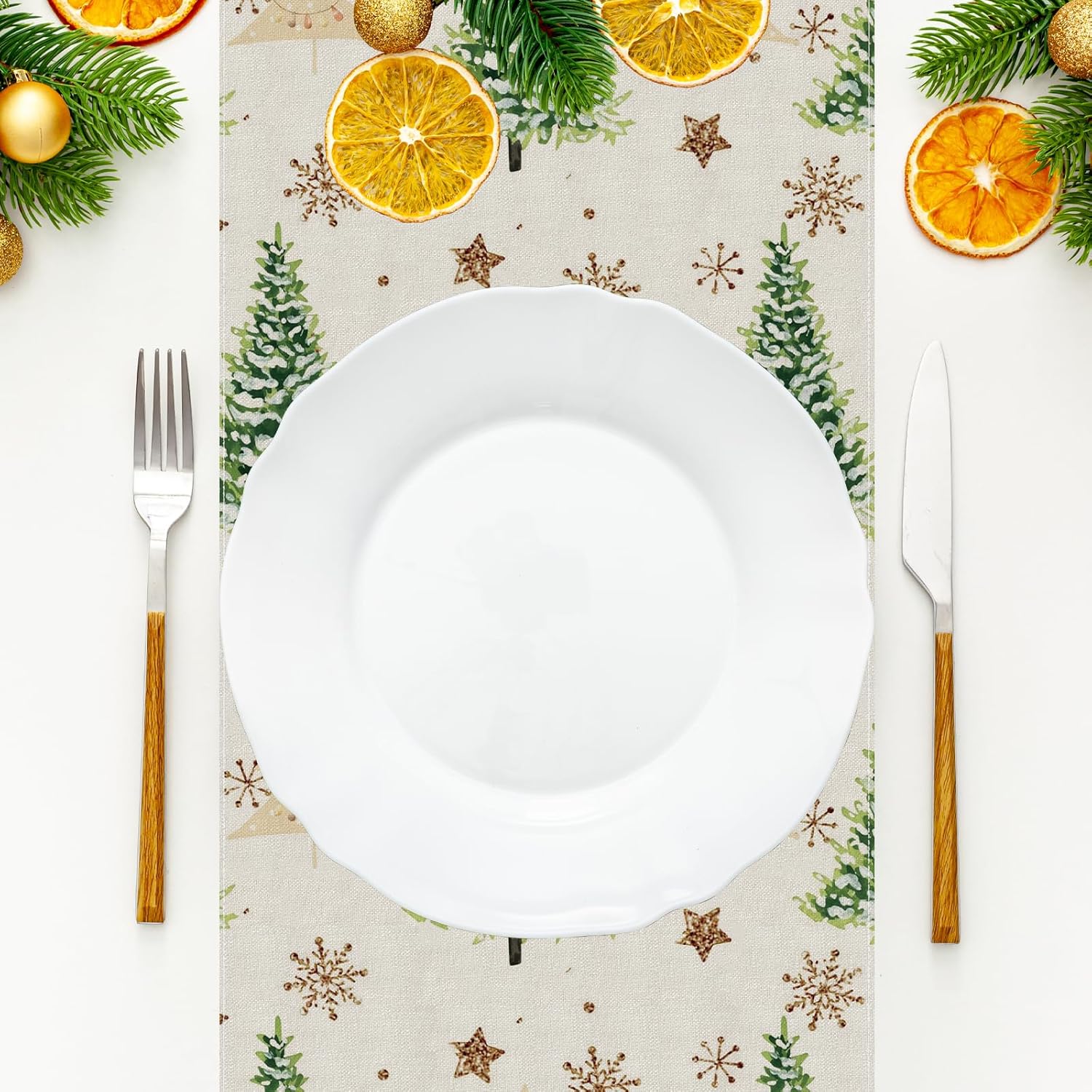 Camino de mesa para árbol de Navidad, color dorado, blanco y verde, 72 pulgadas de largo, decoración de interiores