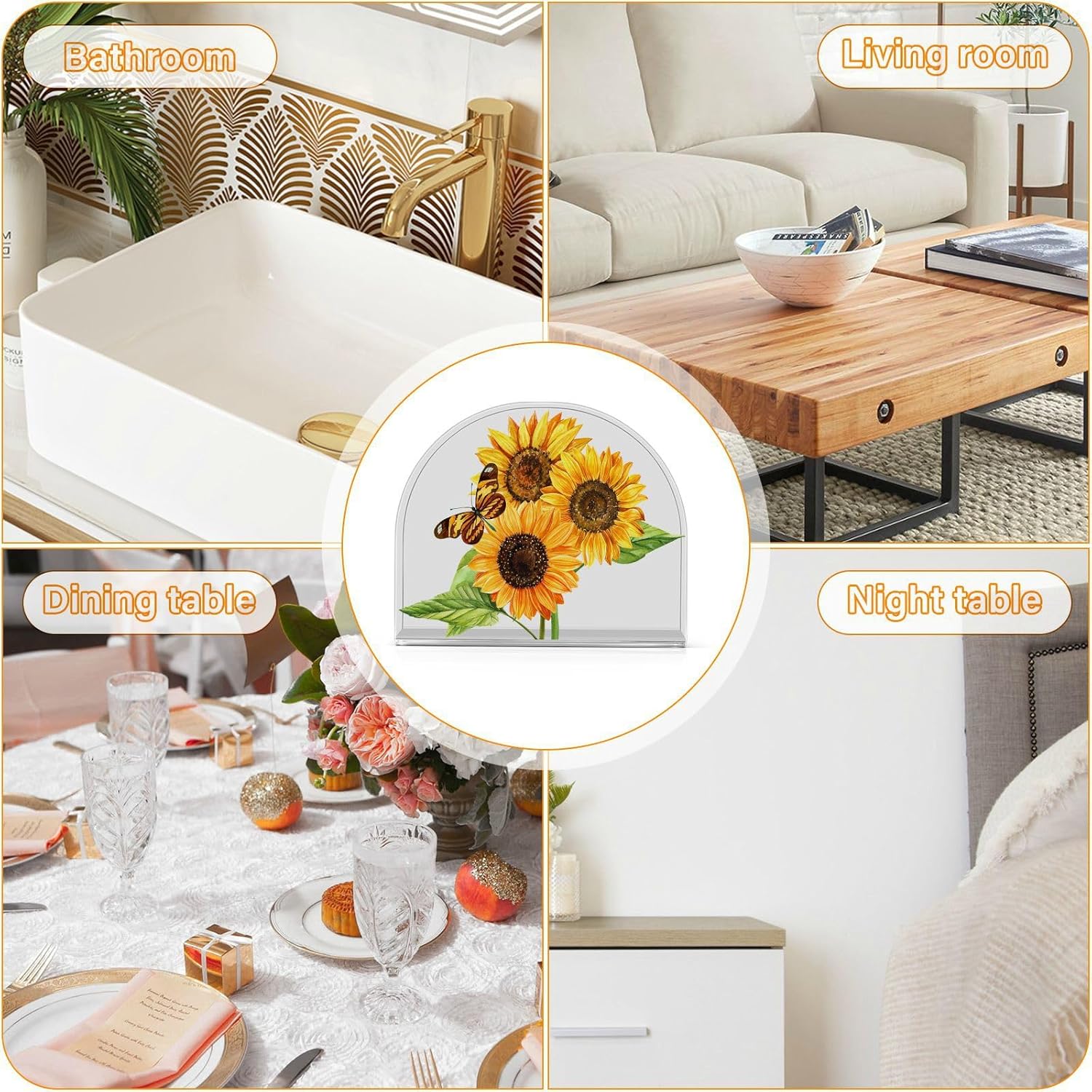 Servilletero de acuarela de girasoles y mariposas, servilleteros acrílicos para mesa de cóctel, dispensador, soporte de papel para cocina, comedor,