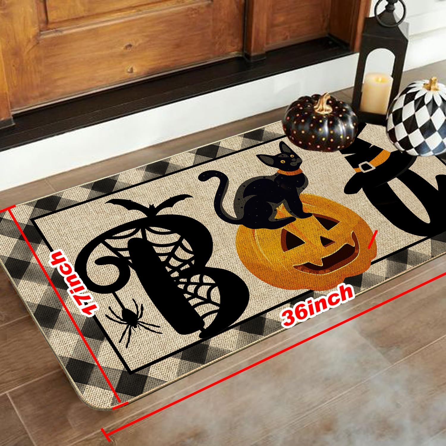 Baccessor Tapete de Halloween para interiores y exteriores, tapete de bienvenida antideslizante para puerta delantera, gato, calabaza, murciélagos,