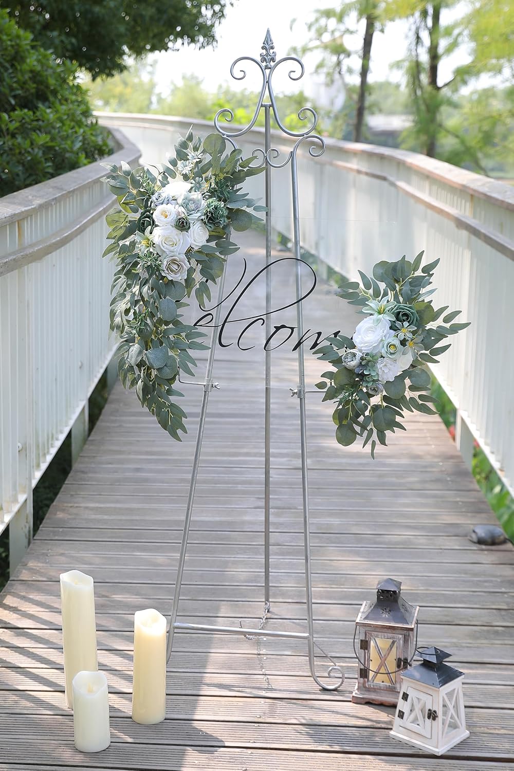 GAATEEK Juego de 2 guirnaldas de flores de arco sintético para bodas, decoraciones florales y letreros de ceremonia de recepción de boda (blanco y