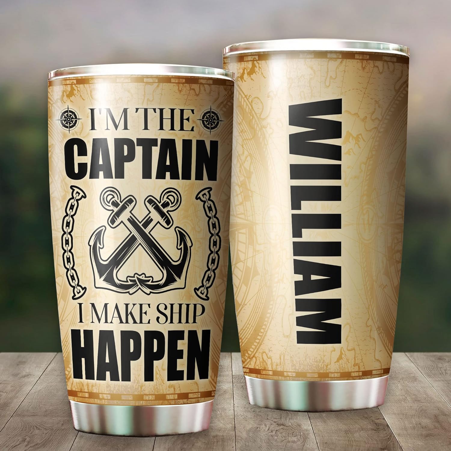 Vaso de viaje personalizado con texto en inglés “I’m the Captain I Make Ship Happen” para hombres, personal y padre en cumpleaños, Acción de