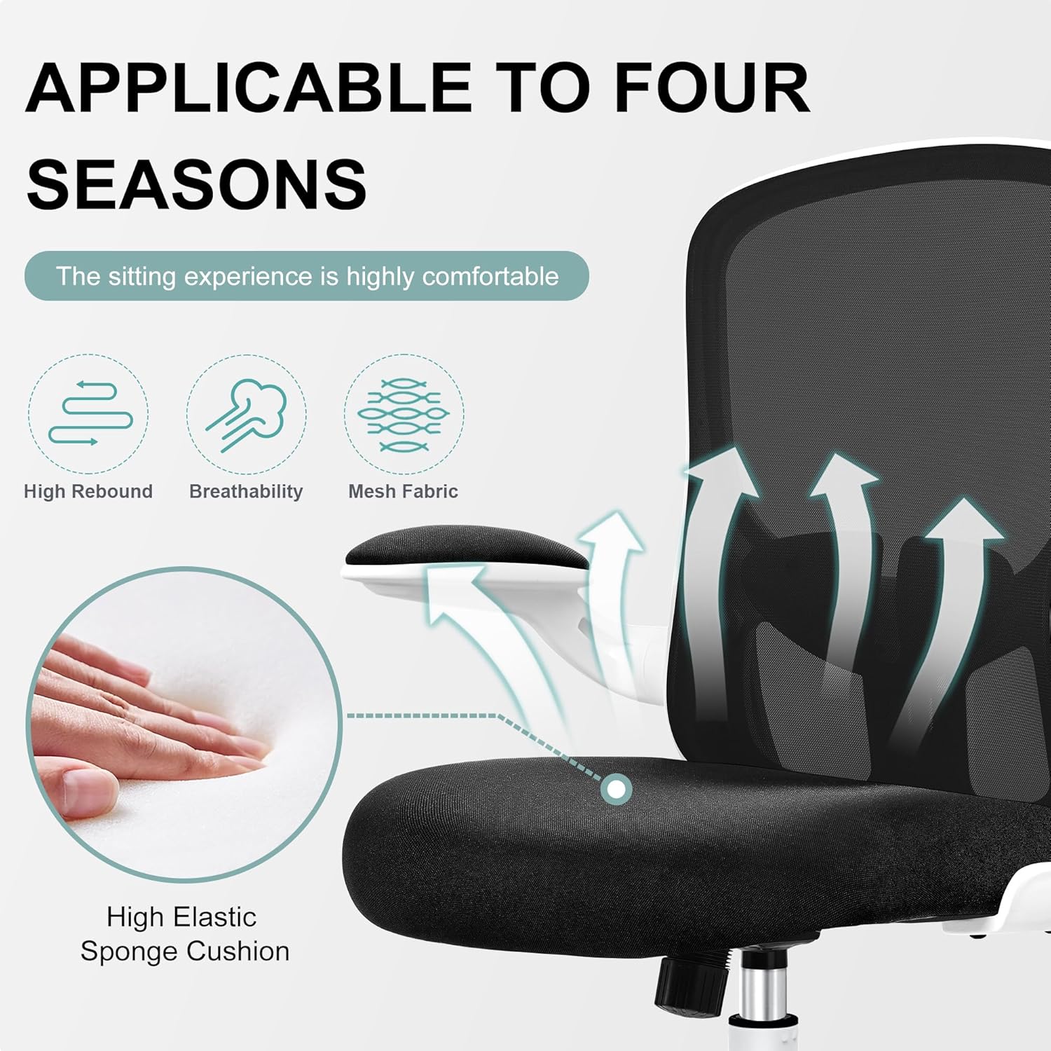 Silla de oficina ergonómica, silla de escritorio de soporte lumbar con reposabrazos abatibles y silla de oficina giratoria de altura ajustable