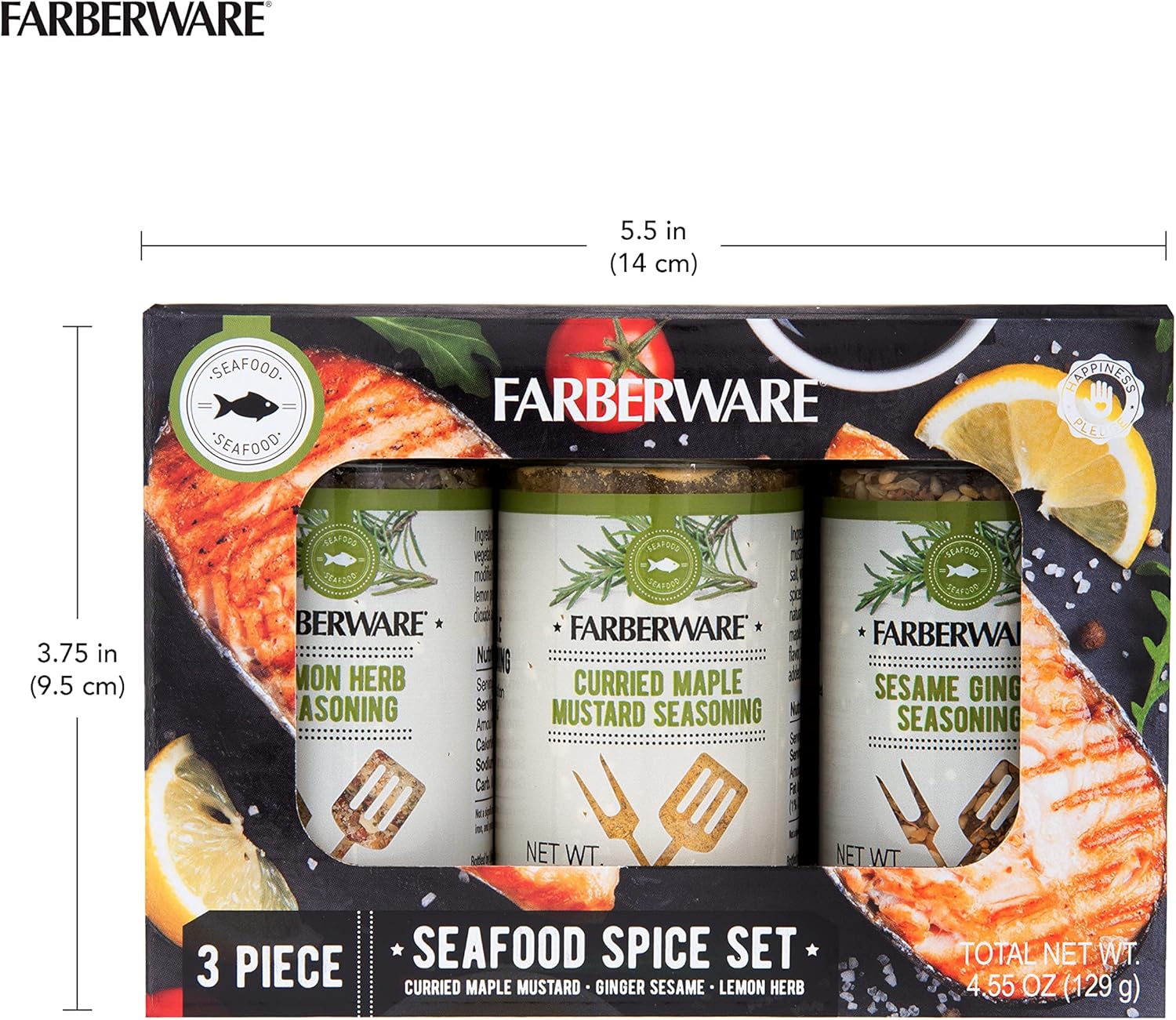 Farberware Mariscos para barbacoa (Mostaza de arce al curry, sésamo de jengibre, hierba de limón) en frascos de vidrio con tapas de tamiz extraíbles