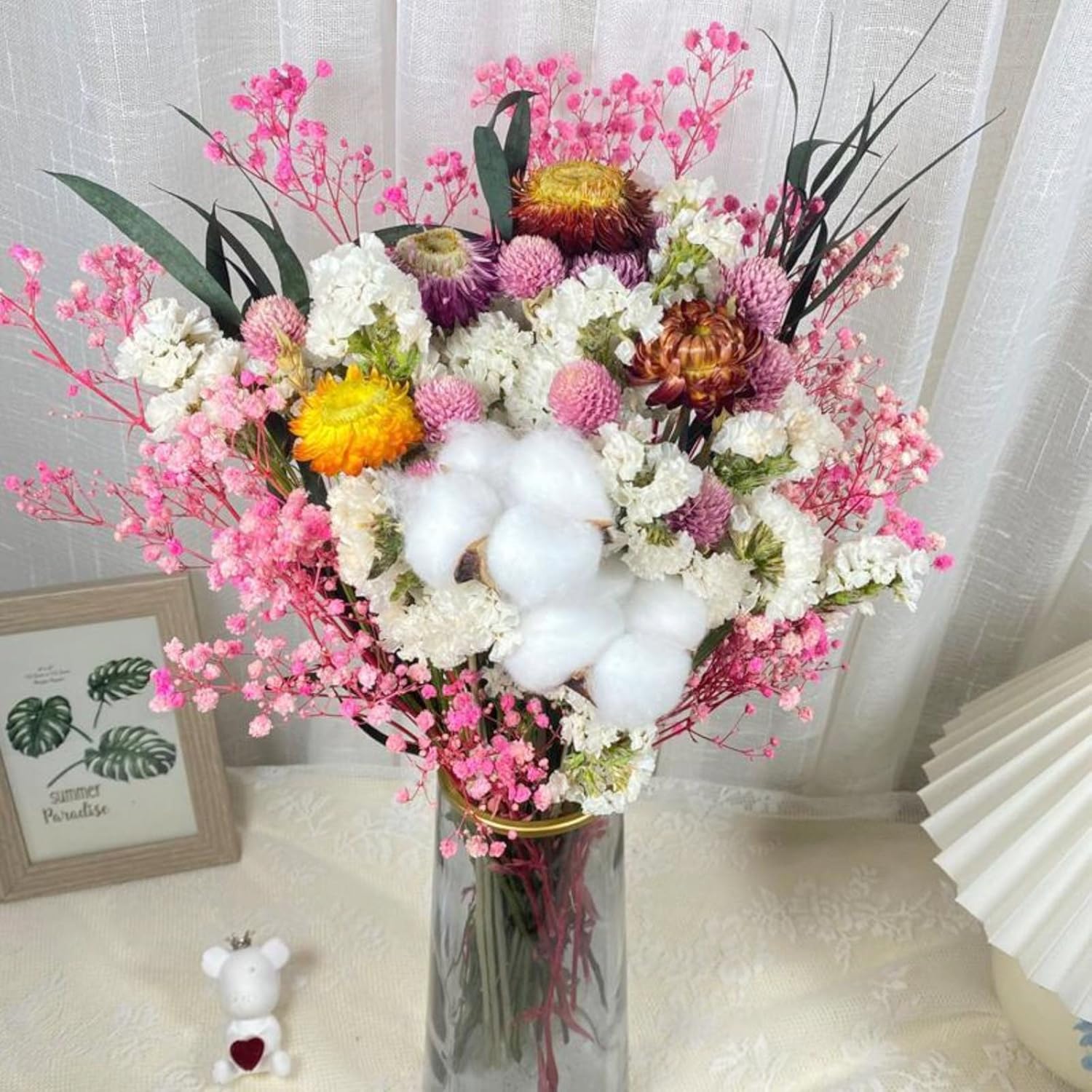 Ramo de flores secas de aliento de bebé, 17 pulgadas, más de 2500 flores secas color azul marfil, ramas de gypsophila naturales para bodas,