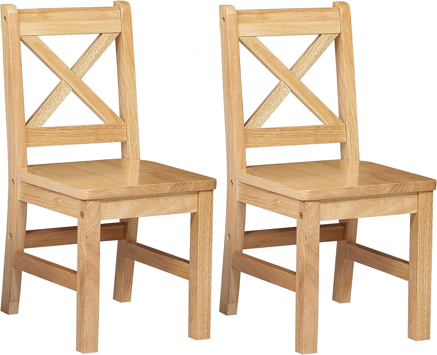 eHemco Silla infantil con respaldo en X de madera maciza, natural, juego de 2
