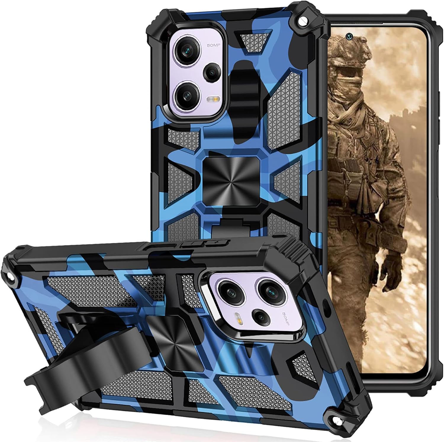 CCSmall Funda de camuflaje para Xiaomi Redmi Note 12 Pro 0.18 oz con soporte, funda de camuflaje para Xiaomi Poco X5 Pro, soporte de anillo