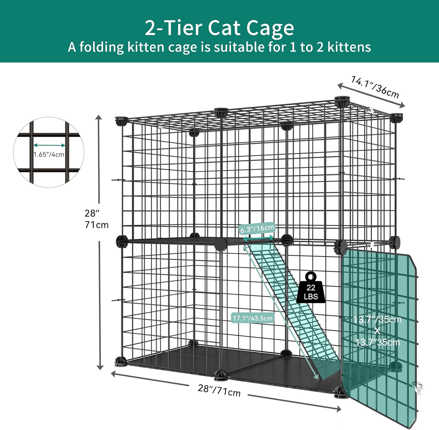 YITAHOME Jaula para gatos de 2 niveles para interiores, jaula para gatos al aire libre, jaula para hurones, corral de juegos para mascotas, perrera