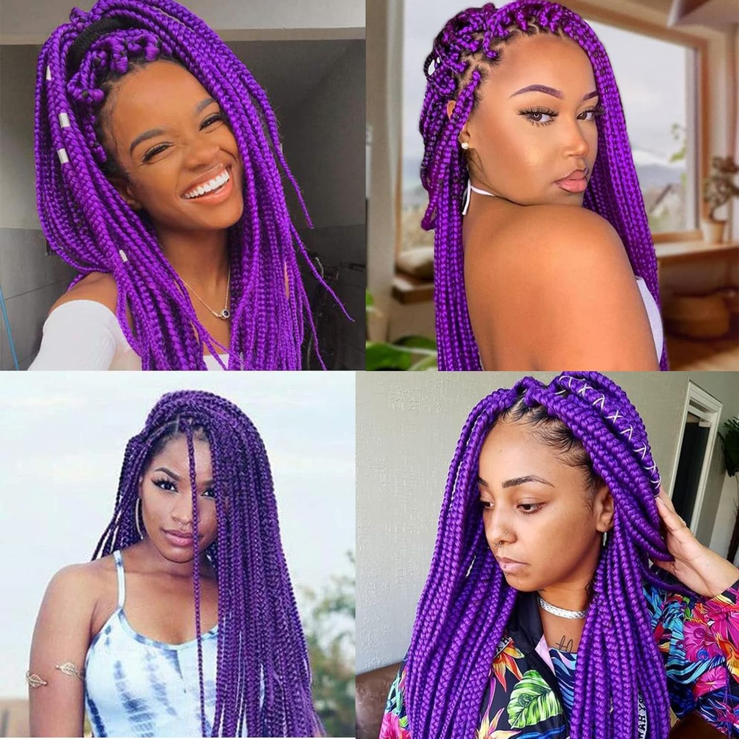 Alinyasha Cabello trenzado ignífugo preestirado morado, 3 paqueteslote, trenzas sin picazón, ajuste de agua caliente, fibra sintética, textura Yaki,