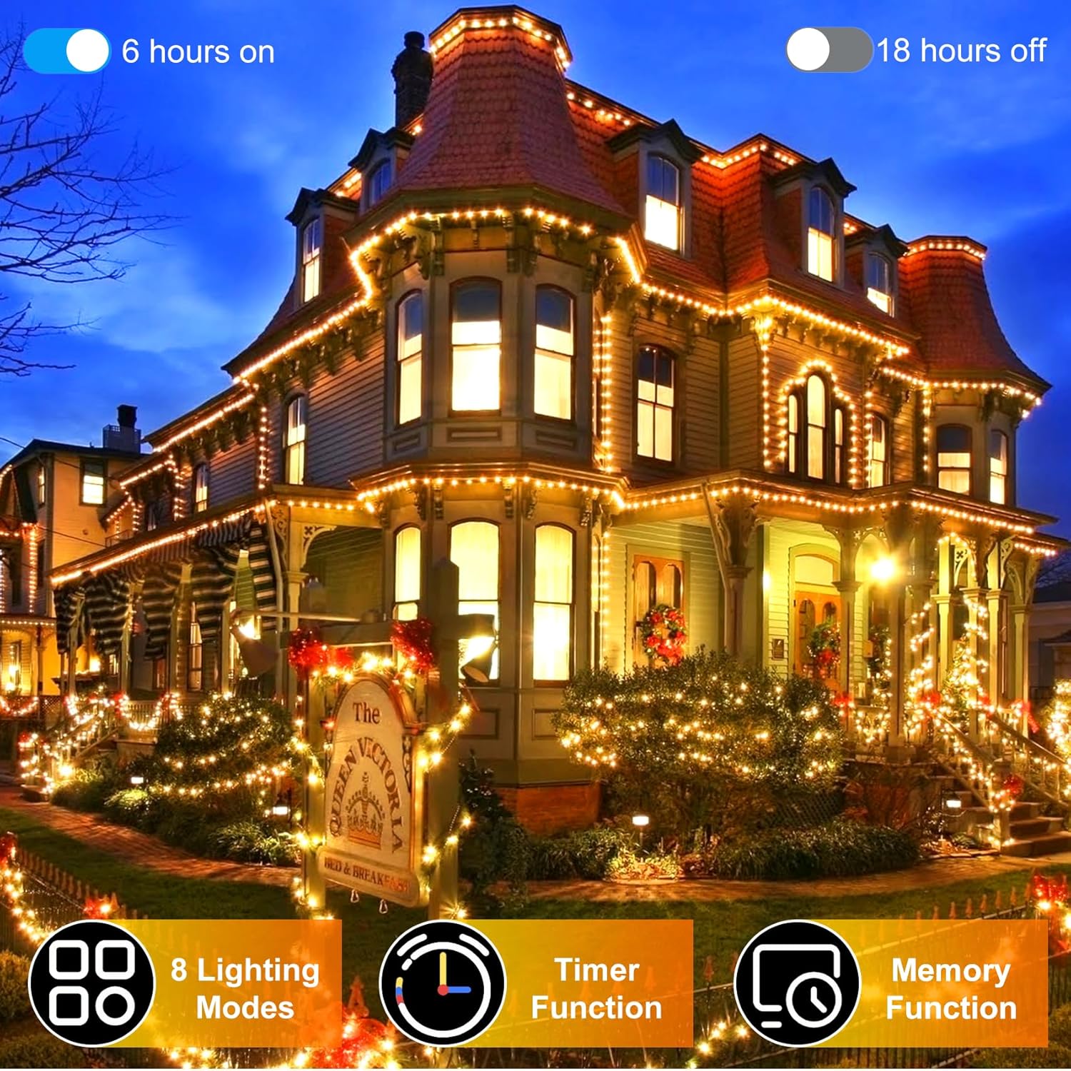 Luces de Navidad para exteriores de 492 pies, 1300 luces LED súper largas, 8 modos de iluminación y memoria de temporizador, cuerdas de luz