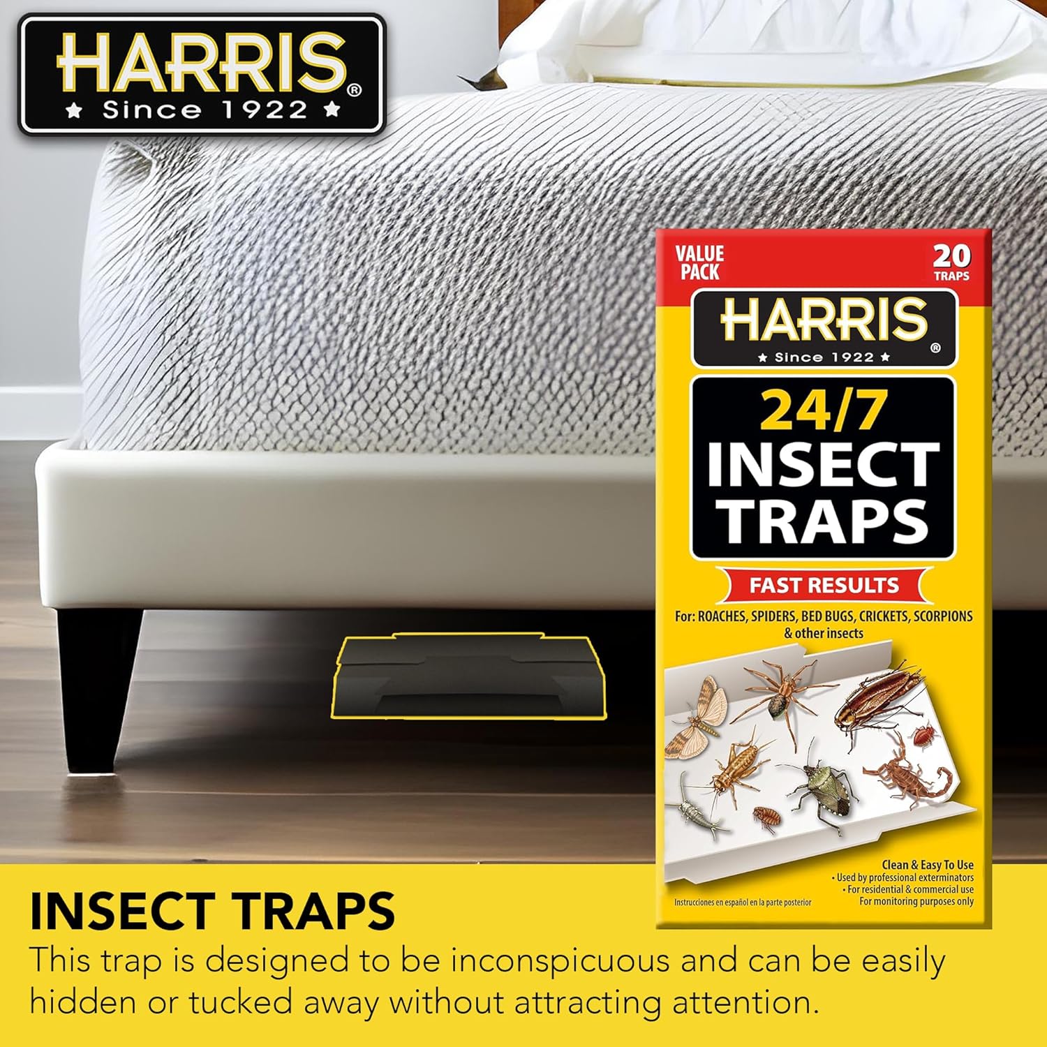 Harris Trampa para insectos 247 para cucarachas, arañas, chinches, grillos, escorpiones y más, paquete de 20 unidades