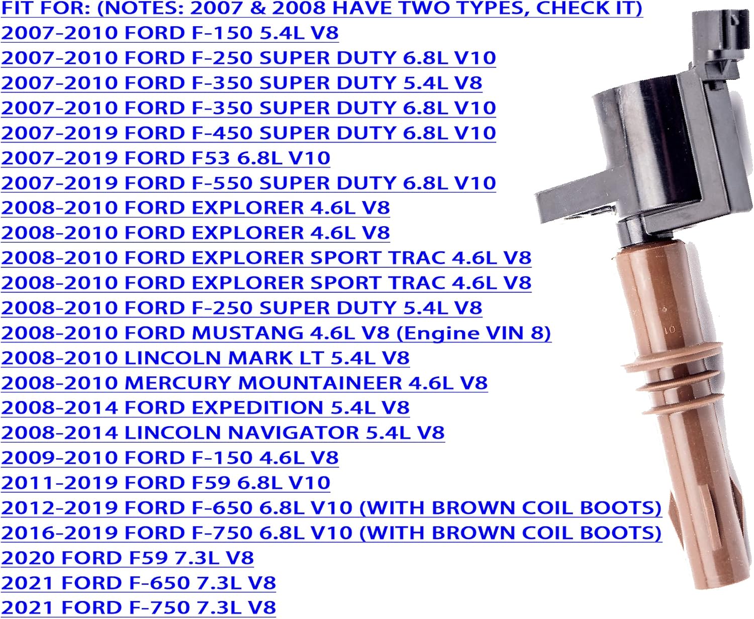 KSU Compatible con bobinas de encendido de maletero marrón 2008-2016 Ford Expedition Explorer Mountaineer Mustang F-150 F-250 F-350 Super Duty