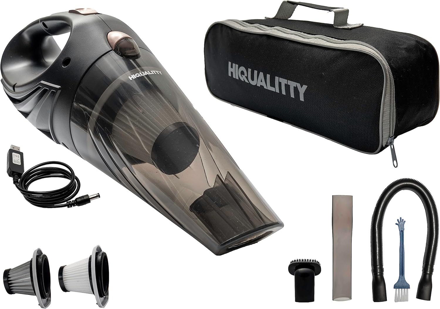 HIQUALITTY Aspiradora de coche y hogar de nueva generación, aspiradora inalámbrica portátil con batería recargable y 6 accesorios, aspiradora de