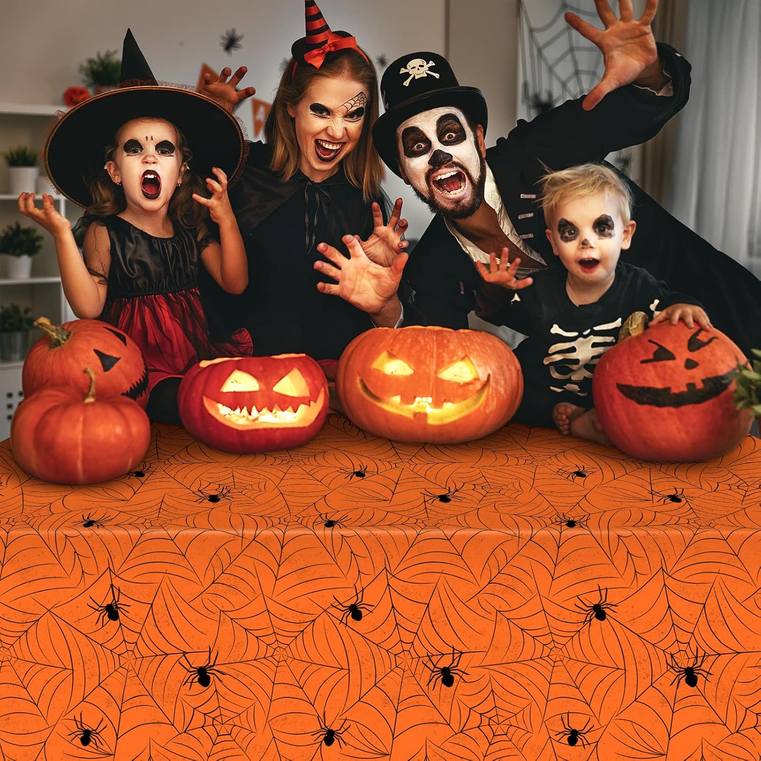 TREWAVE Paquete de 3 manteles rectangulares de tela de araña de Halloween, manteles de plástico de gran tamaño para decoración del hogar,