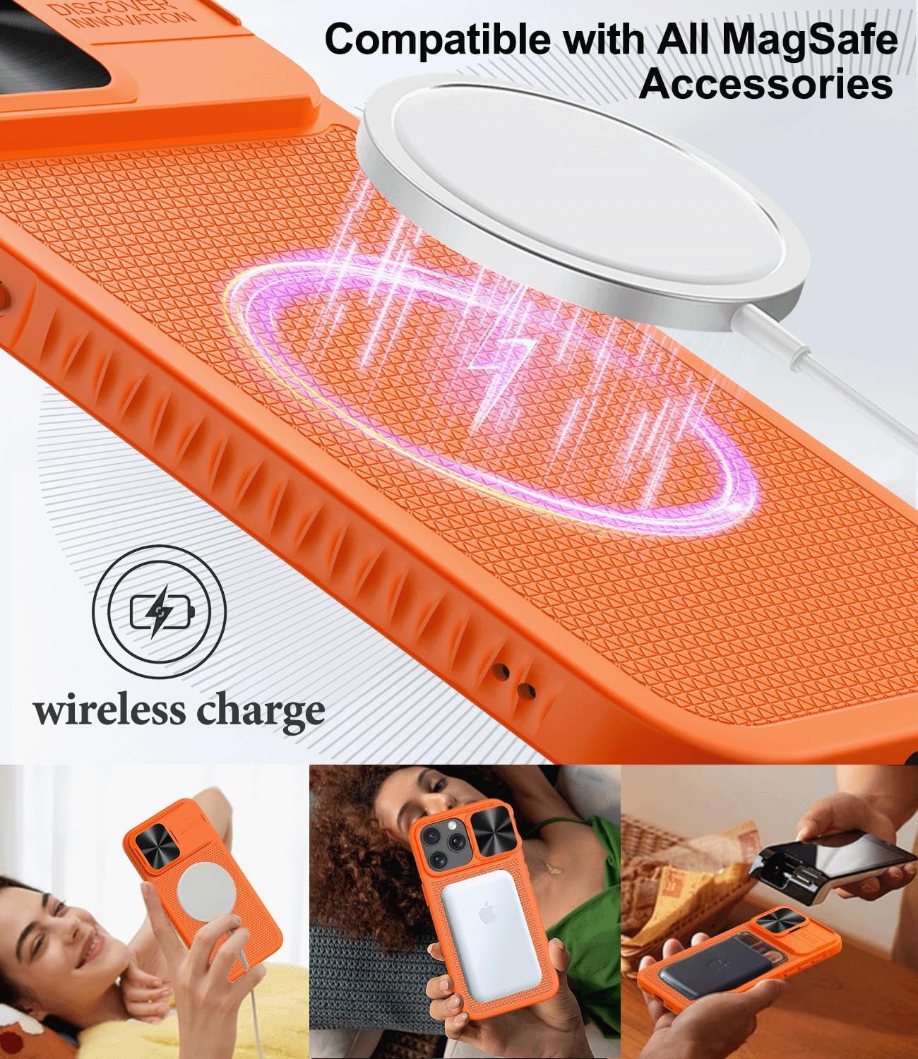 SIXBOX Funda delgada mejorada para iPhone 15 Pro Max, cubierta deslizante integrada para cámara y borde de parachoques de TPU, funda rígida de