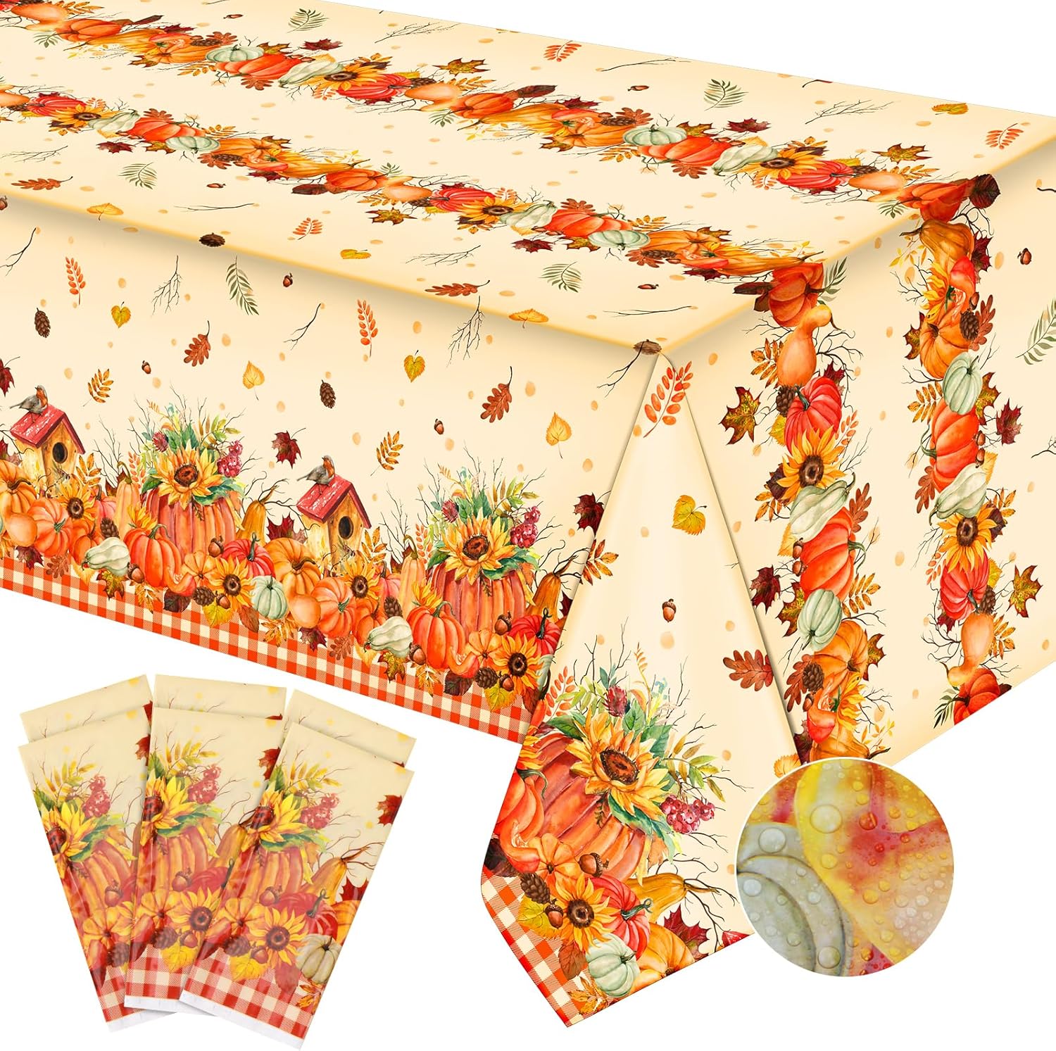 6 manteles de plástico desechables de plástico, manteles rectangulares de calabaza para decoración de mesa de día festivo, picnic, 54 x 108 pulgadas