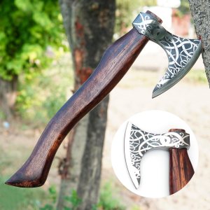 Hacha vikinga hecha a mano de acero forjado, hacha de supervivencia para acampar y cortar madera, hacha vikinga nórdica, regalo para aventureros Hacha vikinga hecha a mano de acero forjado, hacha de supervivencia para acampar y cortar madera, hacha vikinga nórdica, regalo para aventureros