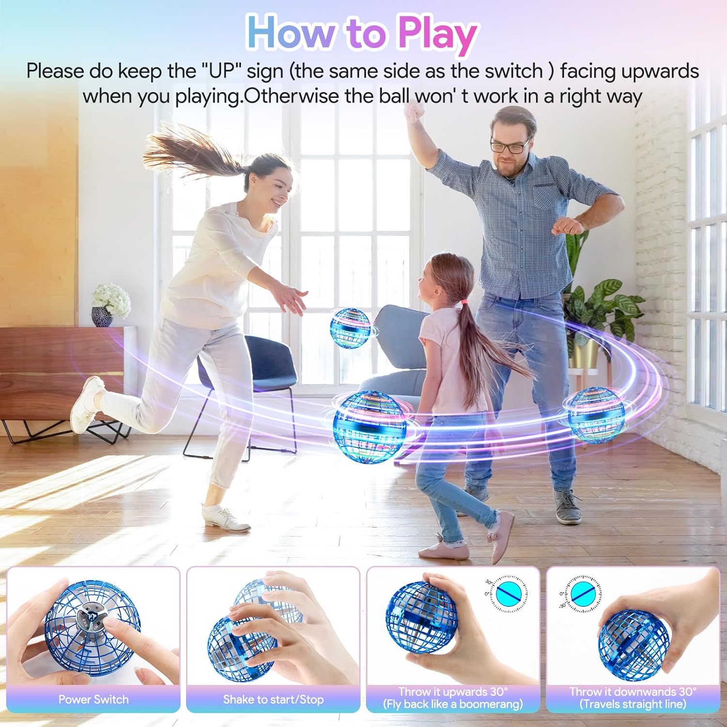 Juguete de bola de orbe volador, juguetes de bola flotante Boomerang controlados a mano, Fidget Flying Spinner con luces mágicas, mini drone Cool