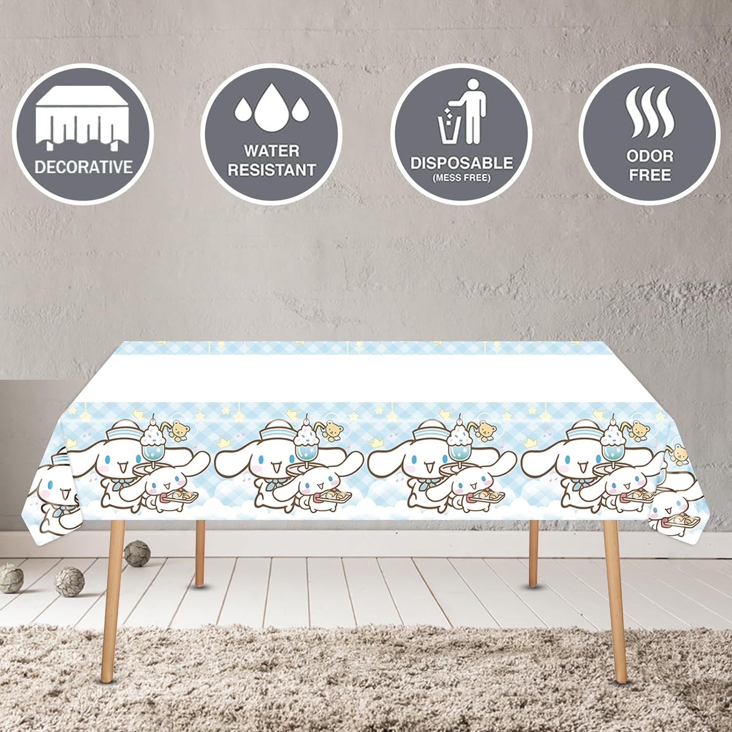 Cinnamoroll – Decoraciones de cumpleaños, 20 platos, 20 servilletas y 1 mantel para niños y niñas, suministros de fiesta