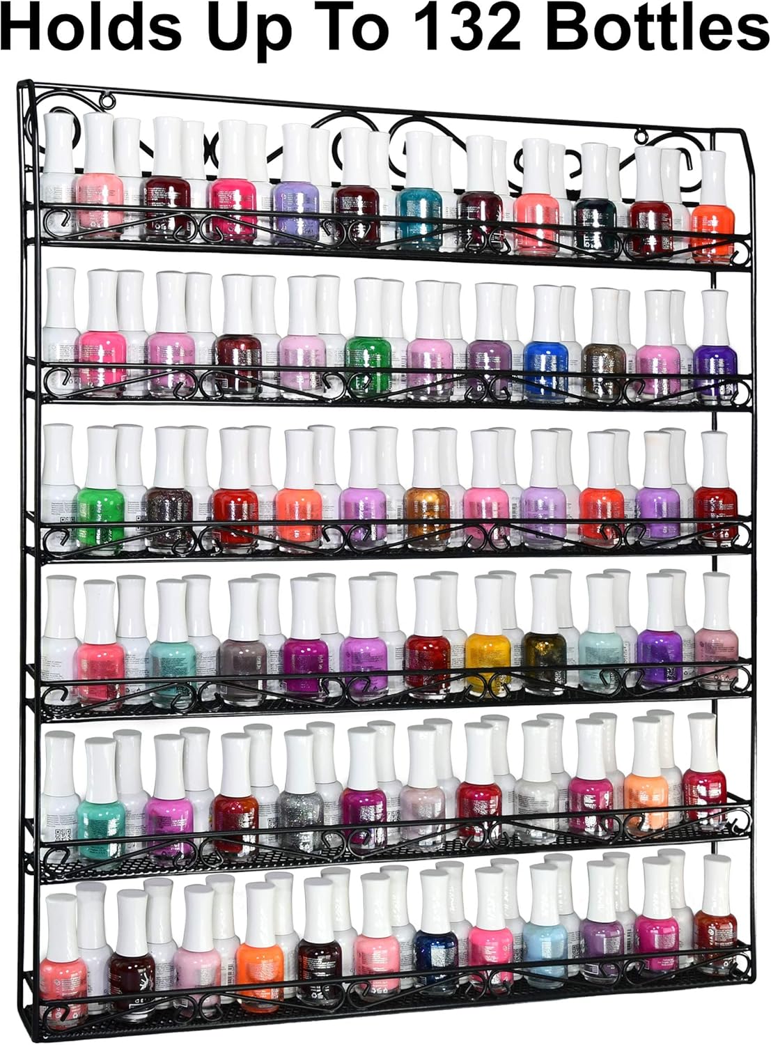 AMT – Estantes de esmalte de uñas de metal de 6 niveles para la pared, hasta 132 botellas, exhibición de esmalte de uñas de calidad transparente