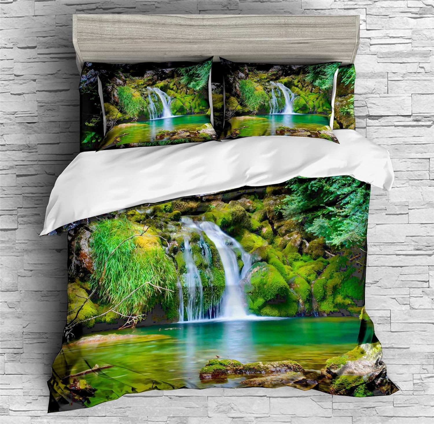 REALIN Waterfalls Woods Duvet Cover Set Wonderland Forest Fantasy Woods Bedding Girl Boy Kids Bed Sets 234PCS Quilt CoversSheetsPillow