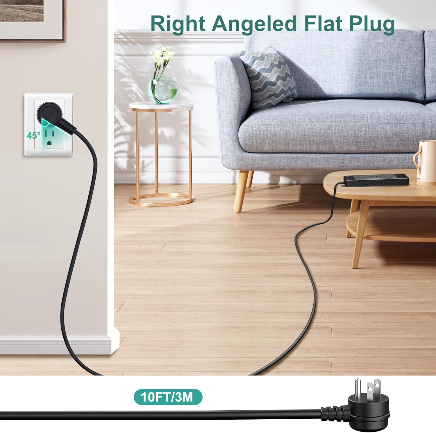 Ultimate – Protector contra sobretensiones, 18 tomas de corriente con puertos USB inteligentes, diseño de montaje en pared, cable de extensión