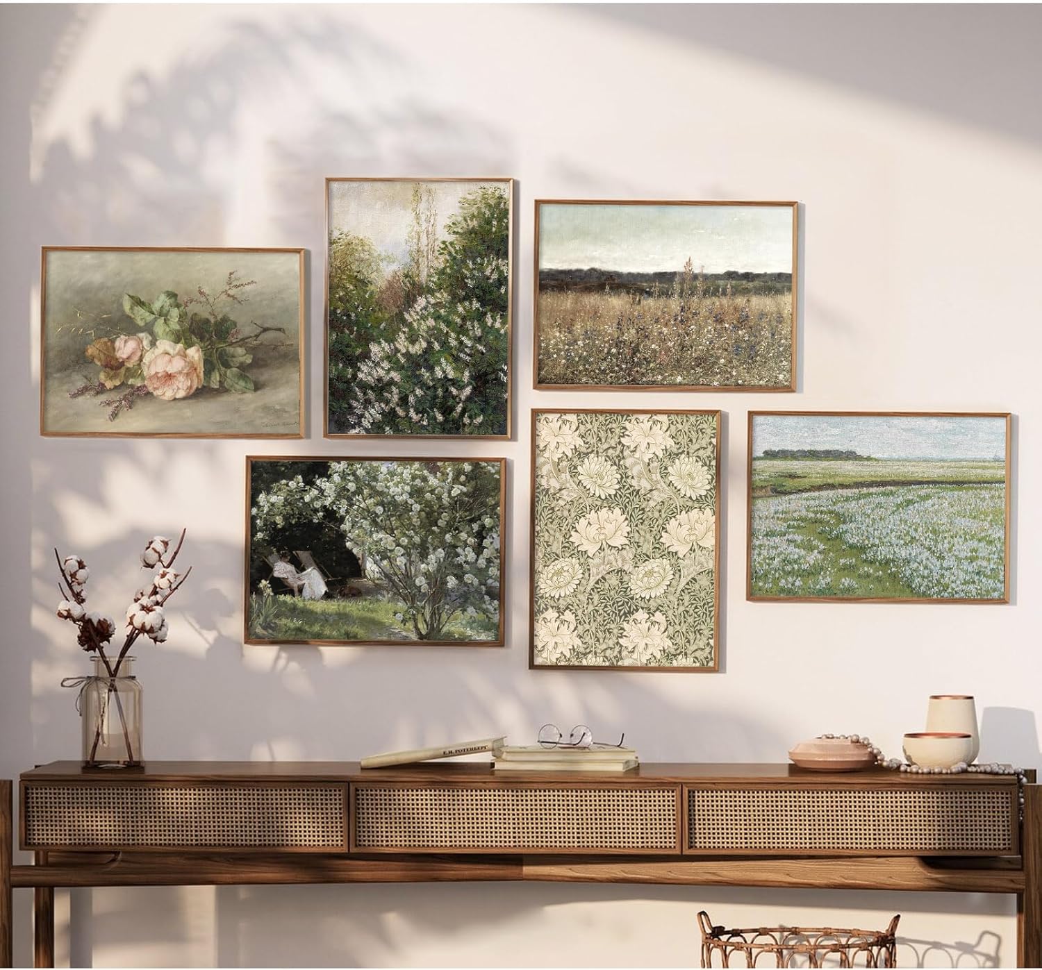 Arte de pared vintage de casa de campo francés, arte de pared, paisaje, flores, lienzo, cuadros antiguos vintage, pintura botánica de granja, póster