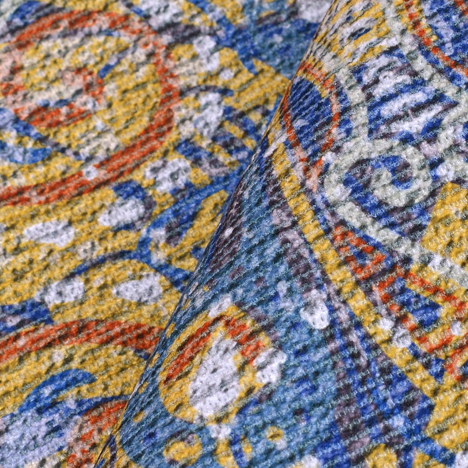 Lacomfy Alfombra bohemia redonda de 5 pies antideslizante para dormitorio, alfombra de casa de campo, con mandala, para sala de estar, vestuario,