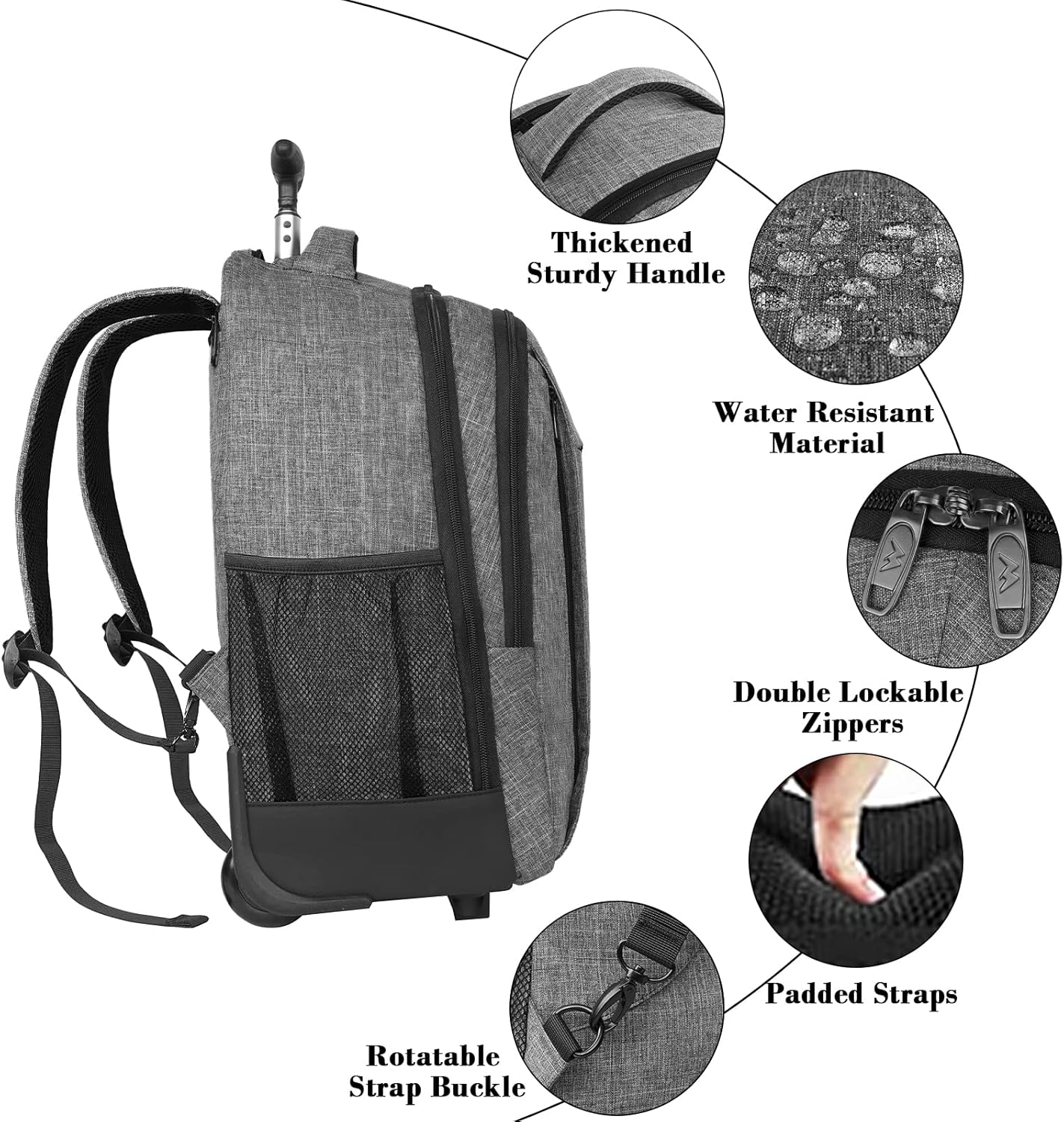 MATEIN Mochila con ruedas, resistente al agua, mochila de viaje para laptop con ruedas, mochila universitaria grande, bolsa de aseo para hombres (2