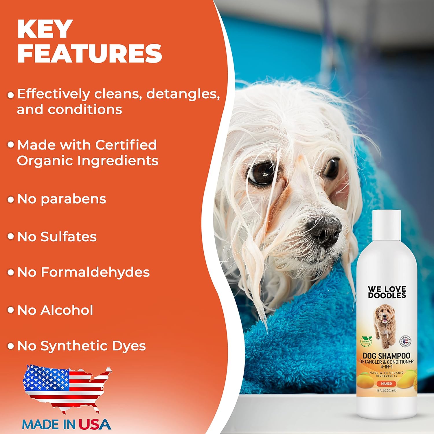 USDA – Champú orgánico para perros, acondicionador y desenredante – El mejor champú para Goldendoodles, caniches y garabatos – Champú para mascotas