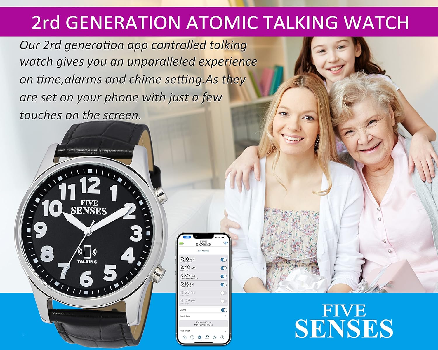Reloj de hablar atómico inteligente jumbo con recordatorios de voz y control de aplicación para personas mayores y personas con discapacidad visual.