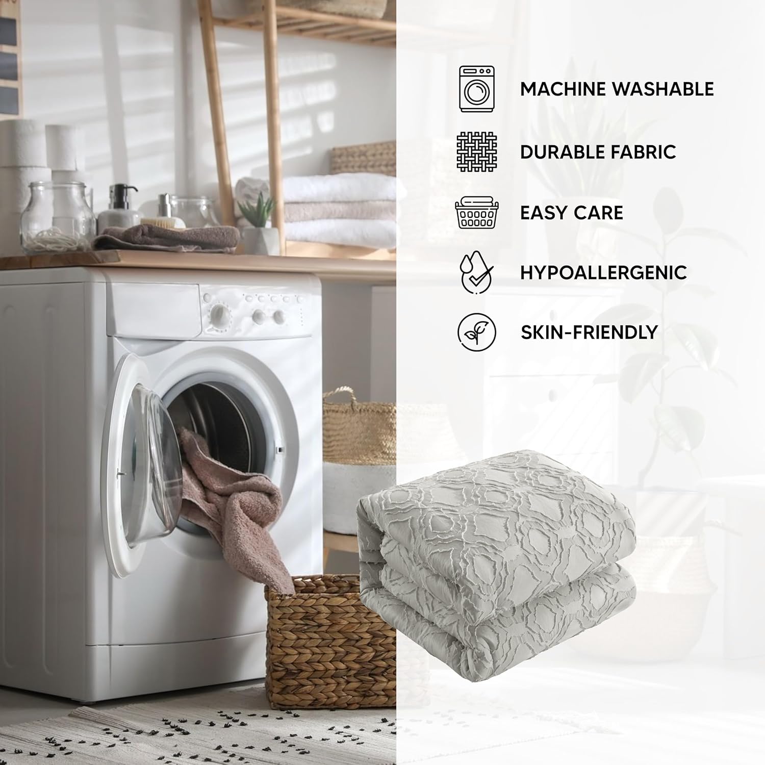 Chic Home Jane – Juego de edredón de 5 piezas con clip, diseño geométrico de cuadrifolio jacquard, fundas de almohada decorativas incluidas, King,