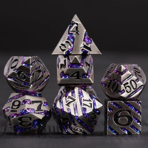 DND – Juego de dados de rayas de metal, 7 piezas de dados poliédricos RPG con estuche de regalo para Calabozos y Dragones (níquel envejecido morado) DND – Juego de dados de rayas de metal, 7 piezas de dados poliédricos RPG con estuche de regalo para Calabozos y Dragones (níquel envejecido morado)