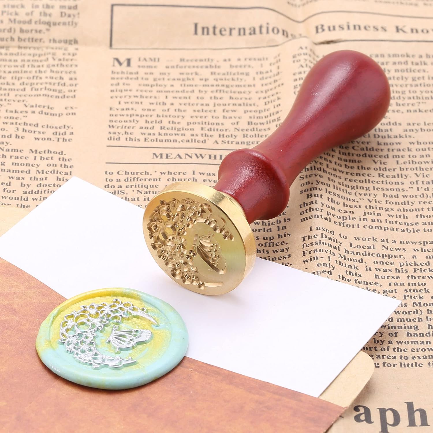 Yopyion – Sello de sello de cera con diseño de luna y mariposa, para cartas de boda, invitaciones, sobres, embalaje de regalo