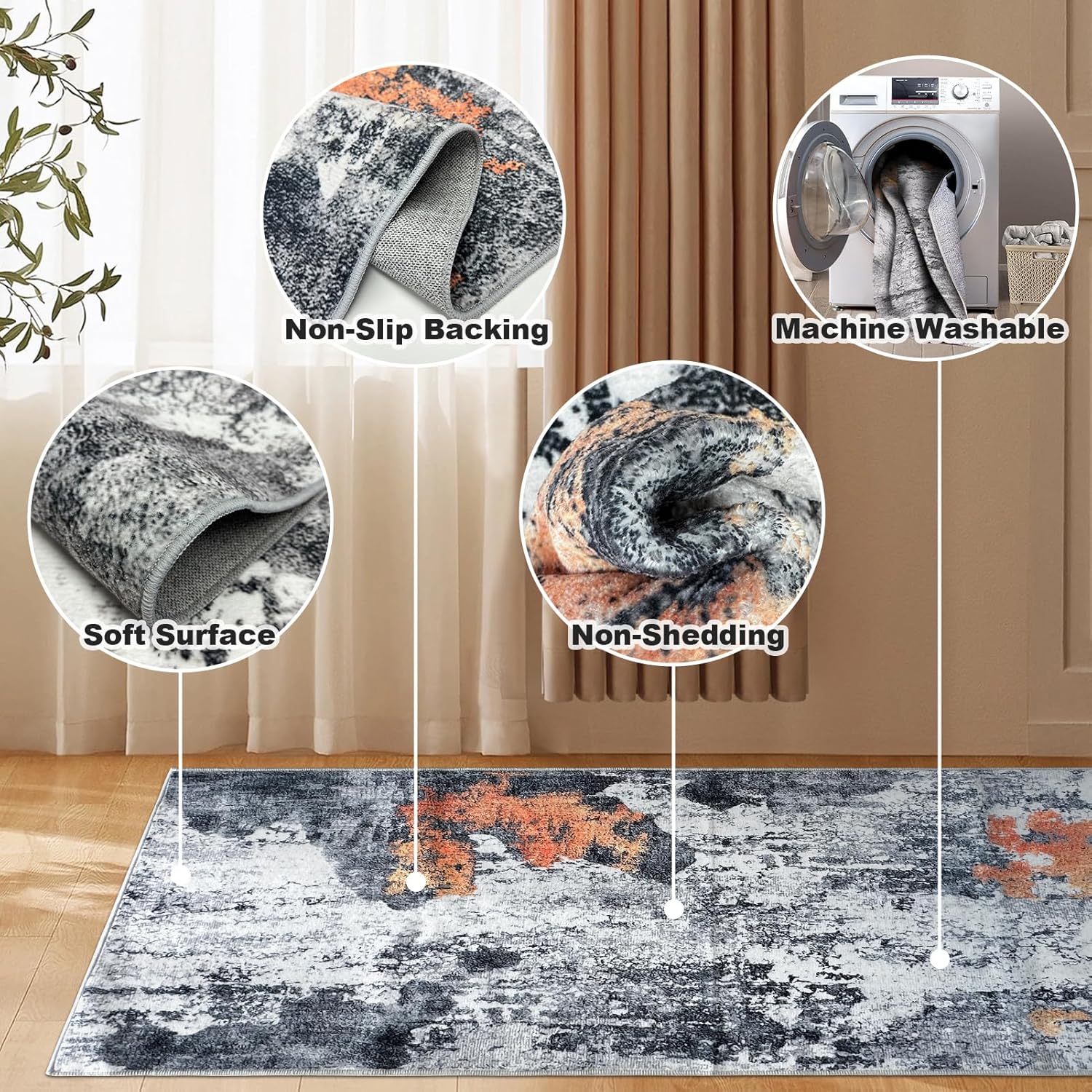 OIGAE Alfombra lavable de 2 x 6 pies, alfombra larga abstracta moderna para pasillo de cocina con parte trasera antideslizante, alfombra para