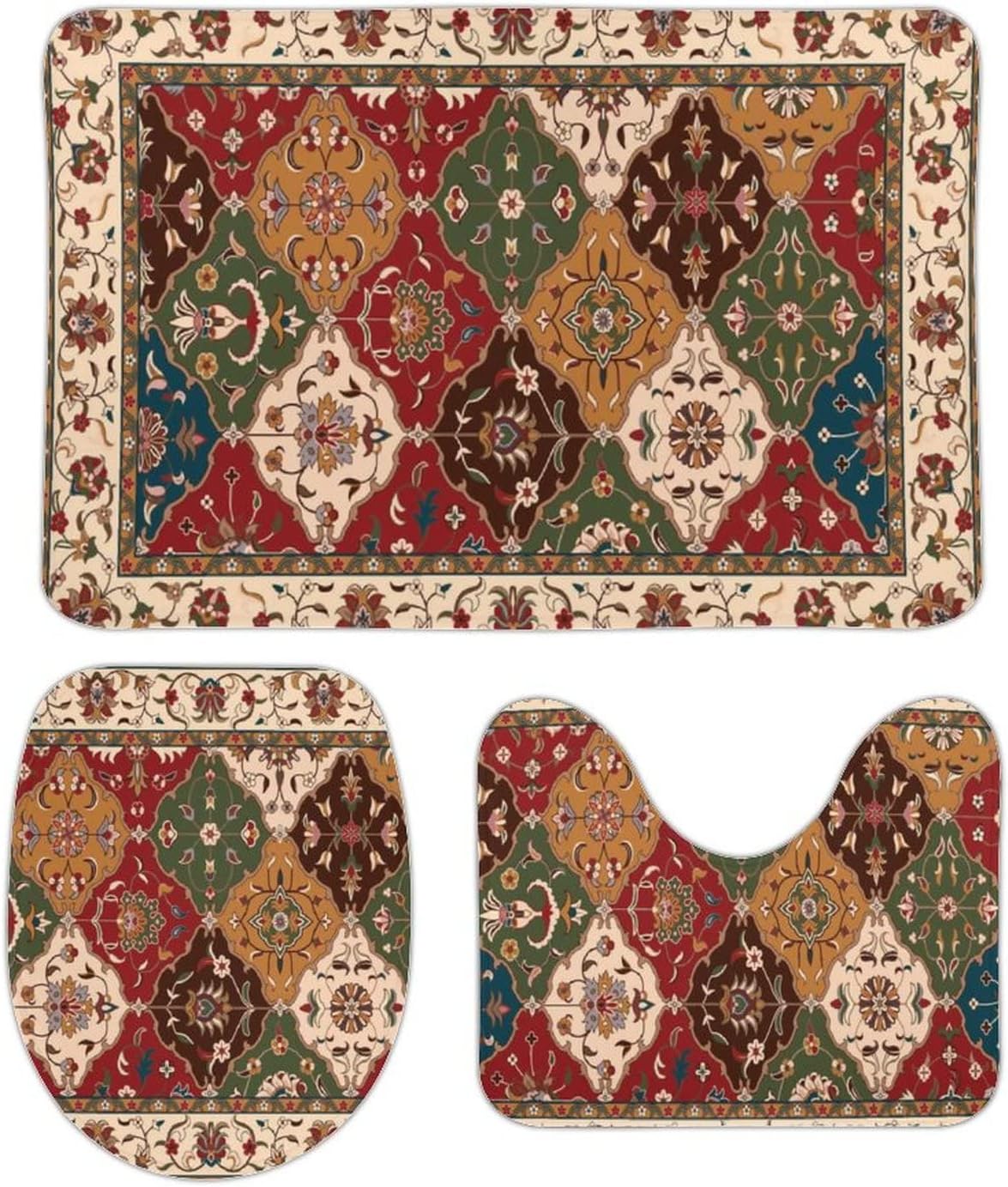 Juego de tapetes de baño de 3 piezas, diseño tribal persa, suave, cómodo, antideslizante, más fácil de secar para tapetes de piso de 15.7 x 23.6