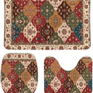 Juego de tapetes de baño de 3 piezas, diseño tribal persa, suave, cómodo, antideslizante, más fácil de secar para tapetes de piso de 15.7 x 23.6 Juego de tapetes de baño de 3 piezas, diseño tribal persa, suave, cómodo, antideslizante, más fácil de secar para tapetes de piso de 15.7 x 23.6