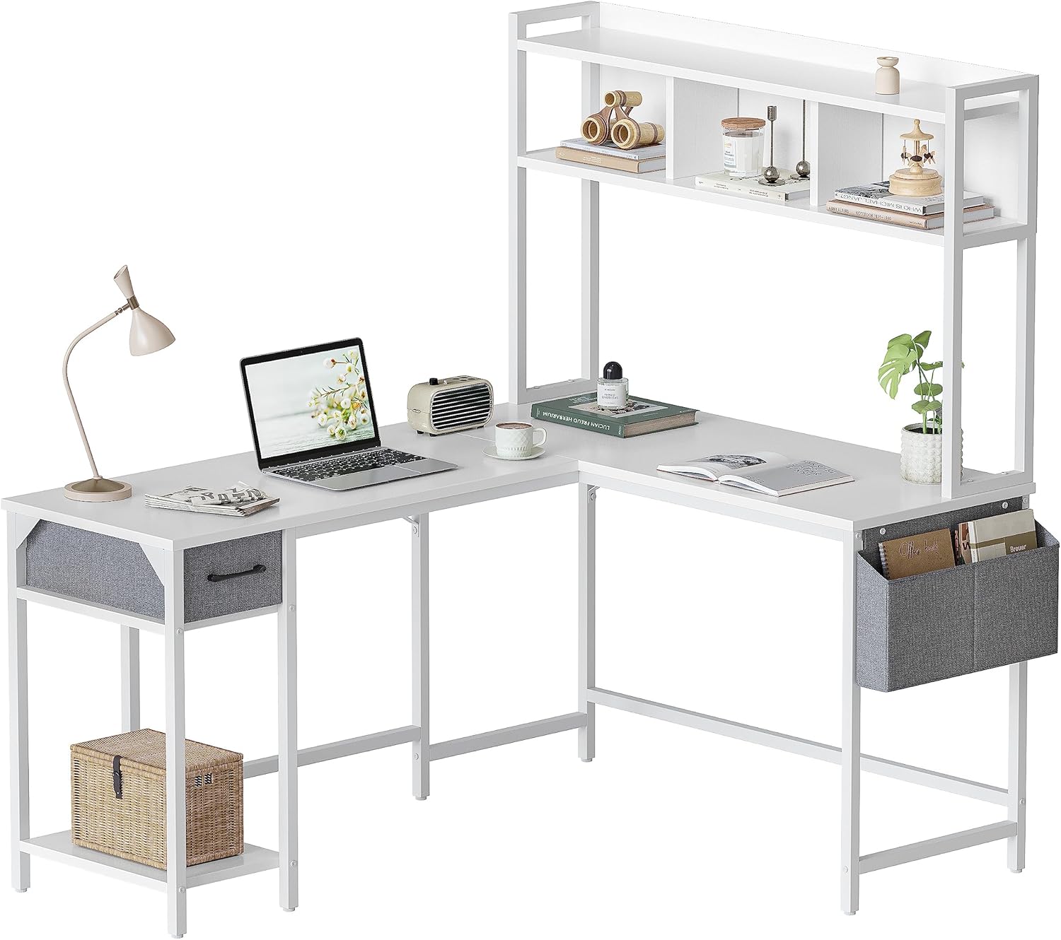 CubiCubi Escritorio en forma de L con gabinete, escritorio de esquina de 58 pulgadas con cajón, mesa de juegos para oficina en casa, estación de