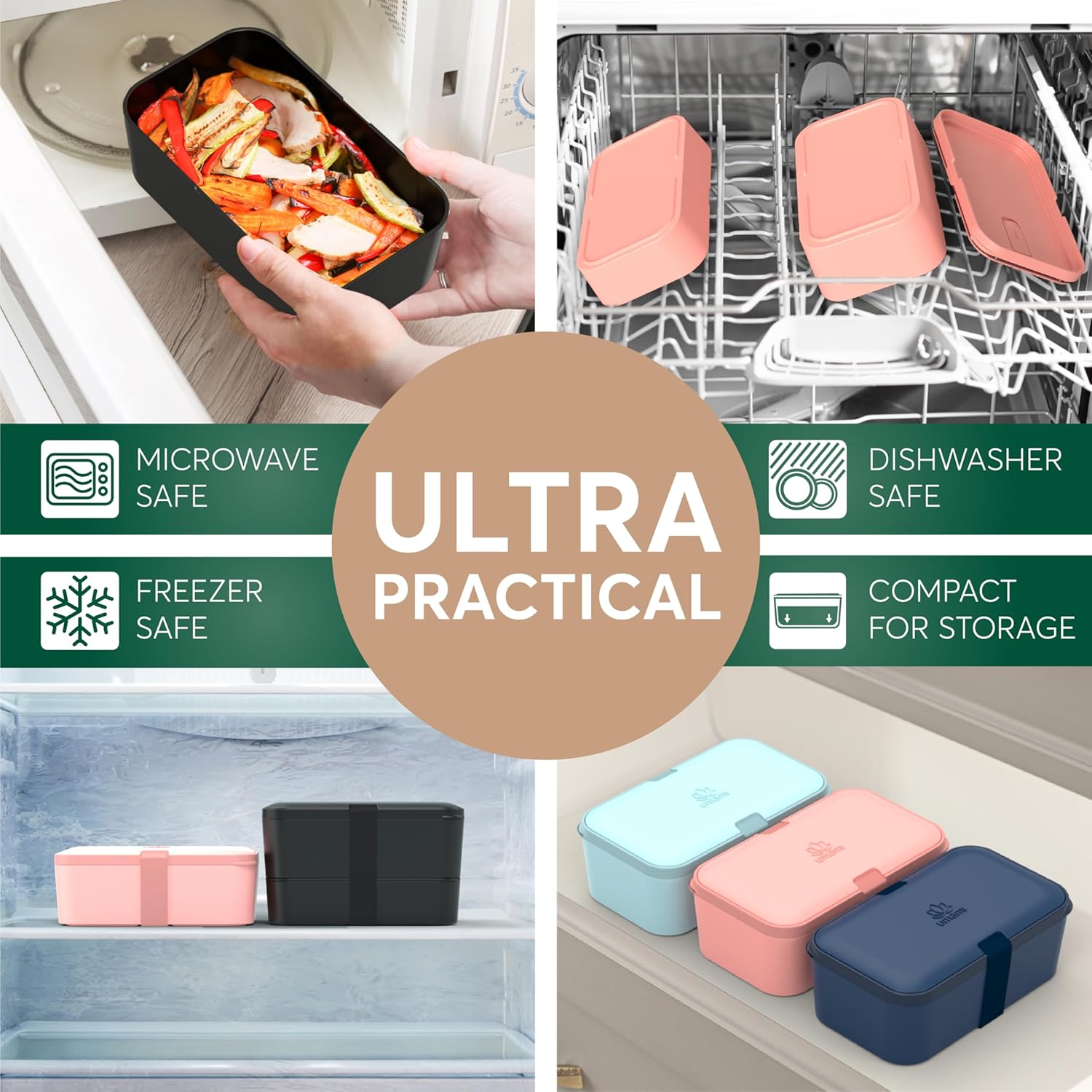 Umami Caja Bento de alta calidad que es 100% a prueba de fugas y muy fácil de limpiar, encajable para almacenamiento, todo en uno y sin BPA