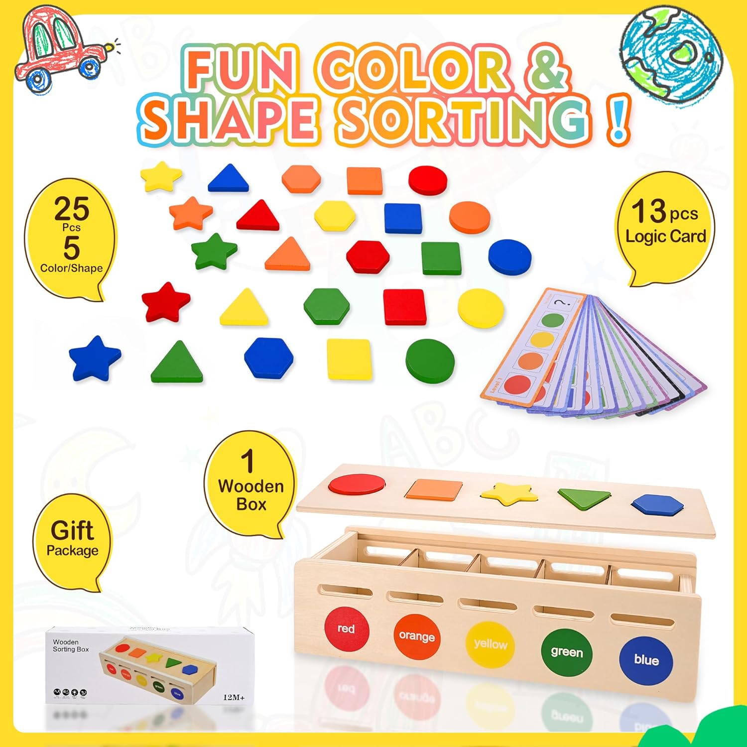 VIINKEN Juguetes Montessori para niños de 1 a 2 años, caja clasificadora de formas de color, juguetes educativos de aprendizaje preescolar para